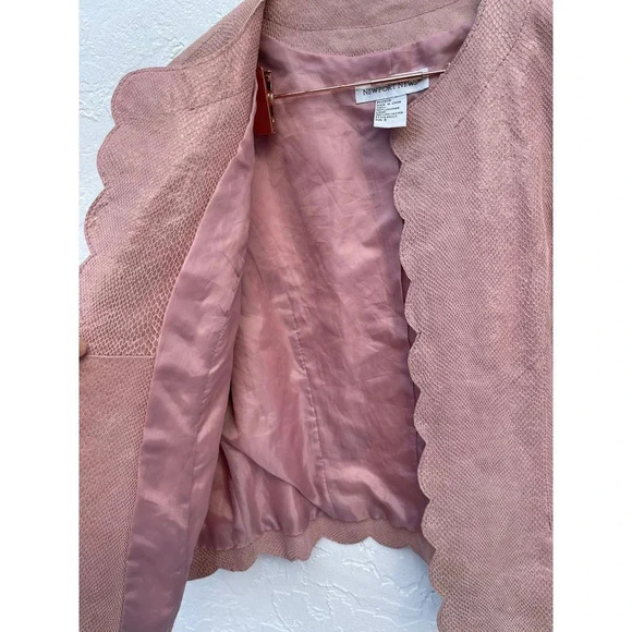 Newport News Womens Open Front Scallop Leather Blazer Jacket Soft Pink Sz 8 - Picture 5 of 14